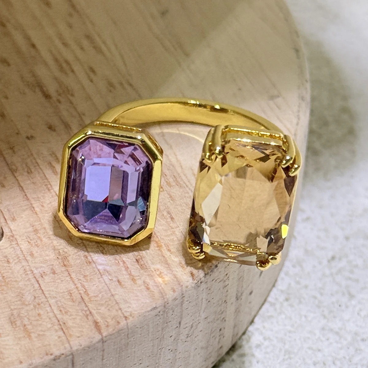Original Cocktail Party Rings Trend Crystal Jewelry Charm Pink Flower Gold Geometric Crystal Ring Gift for Women 260104