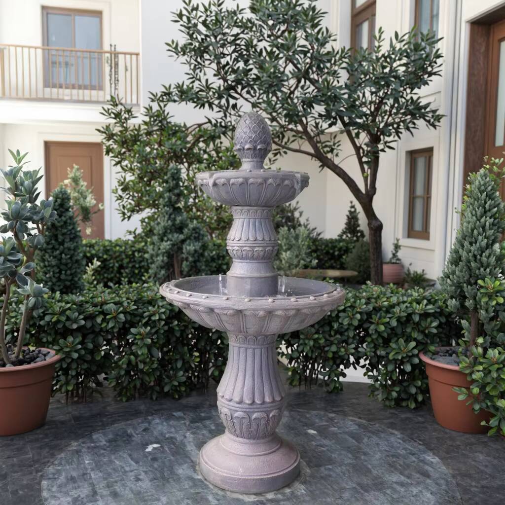 Unique Design Double Tier Water Fountain Solar Powered Outdoor Backyard Craft Ornament