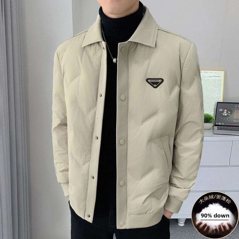 2025 New Men's Turn-Down Collar Down Jacket Autumn Winter Solid Color Versatile Casual Coat Fashion Trend Loose Comfortable