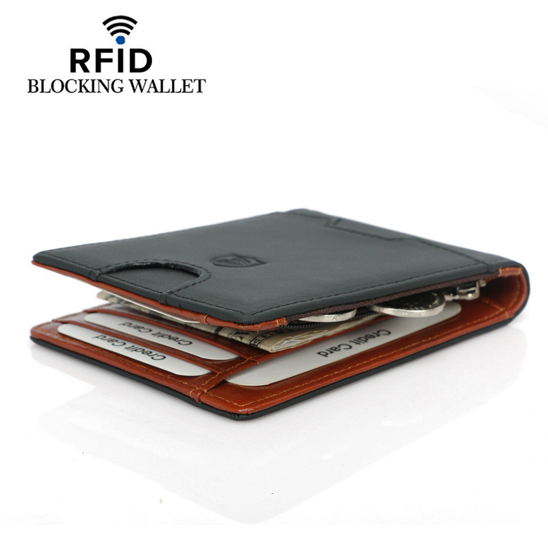 Genuine Leather Mens Wallet With Coin Pocket Credit Card Holder Purse For Man Portable Bifold Clamp Male Money Bag Metal Clip ddmynov