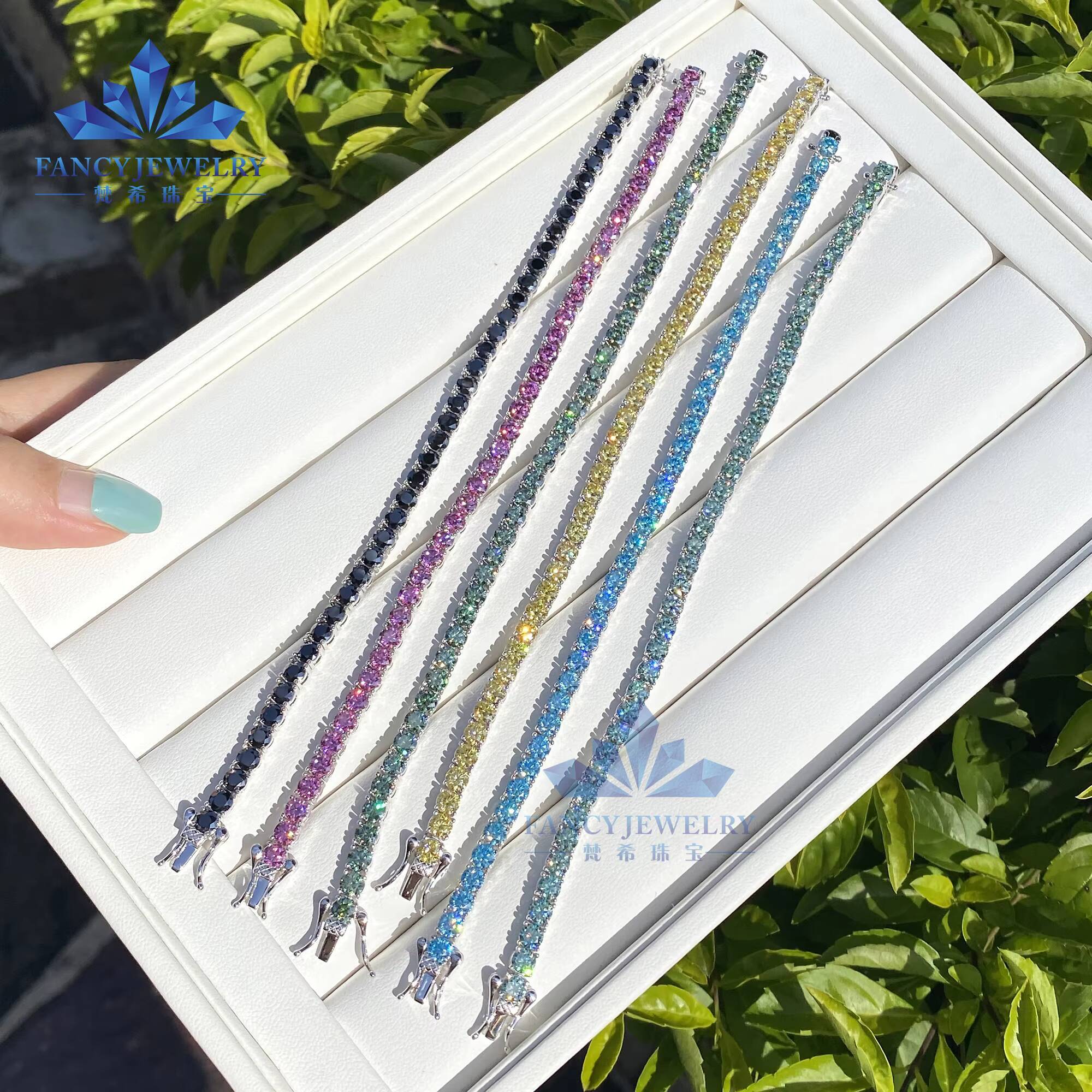 18K Gold Plated 925 Sterling Silver Colorful Moissanite Charm Bracelet Colorful Moissanite Diamond Tennis Bracelet for Girl - view 4