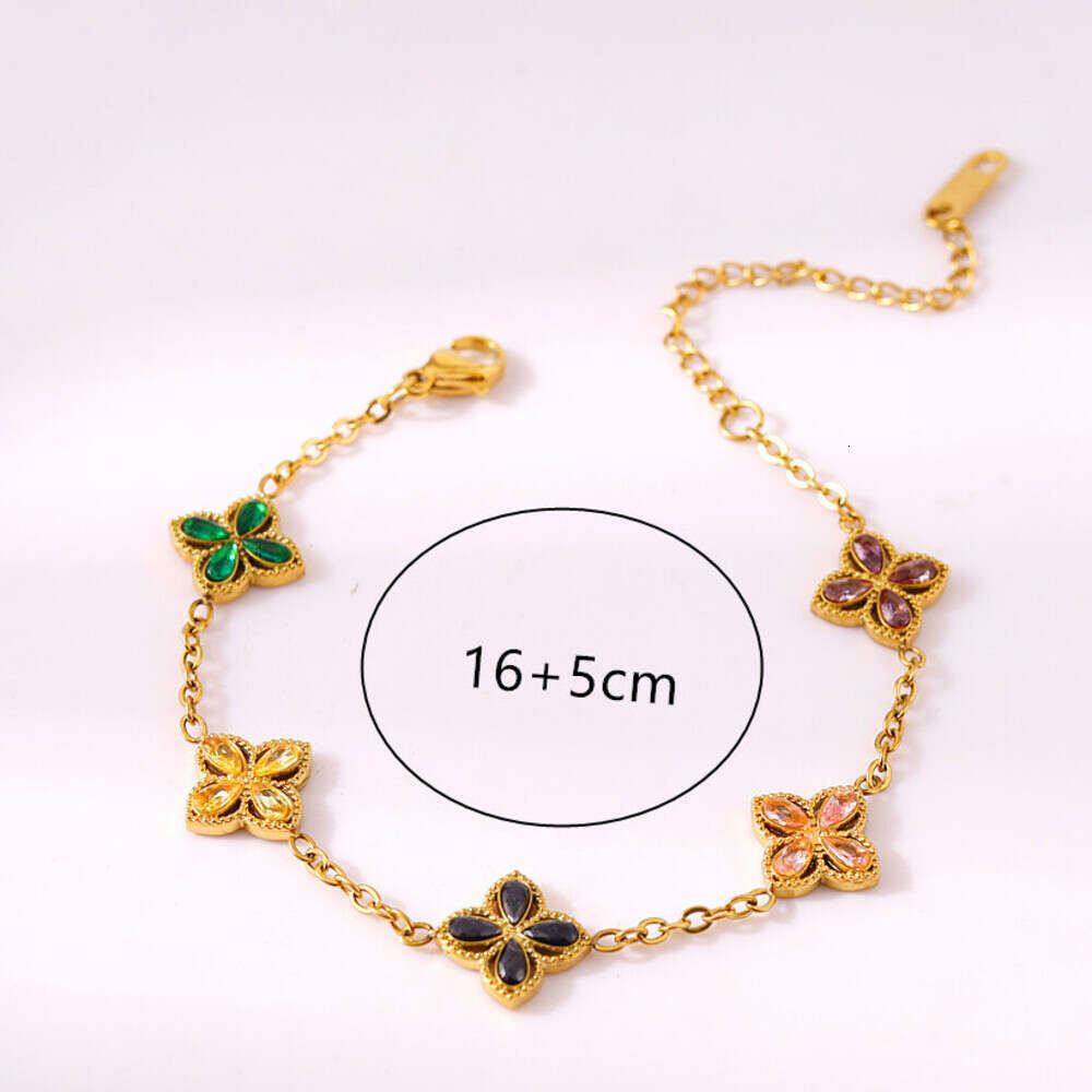 European and American New Style Four-Leaf Clover Stainless Steel 18K Plated Jewelry Colorful Zircon Snake Chain Bracelet Gold Bracelets For Valentine&