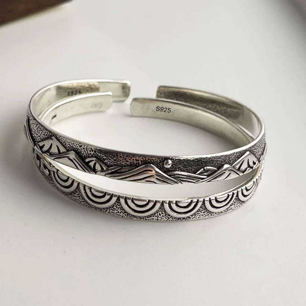 925 Sterling Silver Bracelets for Women Men String Accessories Trend Mountain Sun Shape Pattern Pendant Party Jewelry Gift