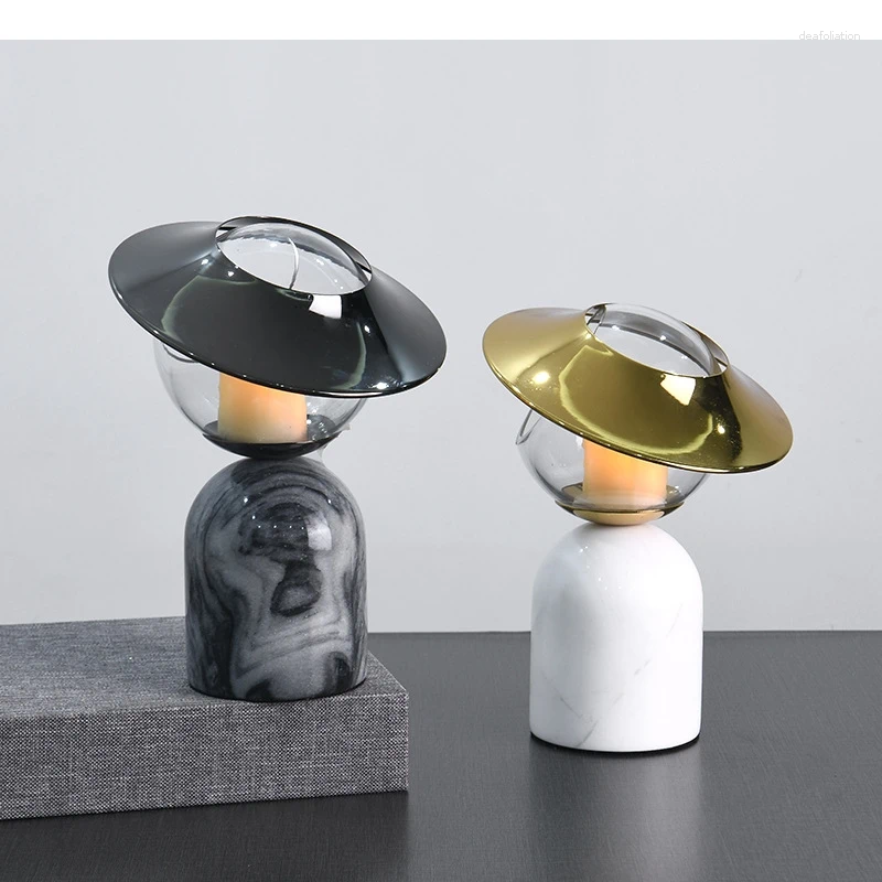 Candle Holders Marble Candlestick Candelabrum Planet Flying Saucer Cartoon Crafts Tabletop Ornament Home Decoration Accessories XJ260305