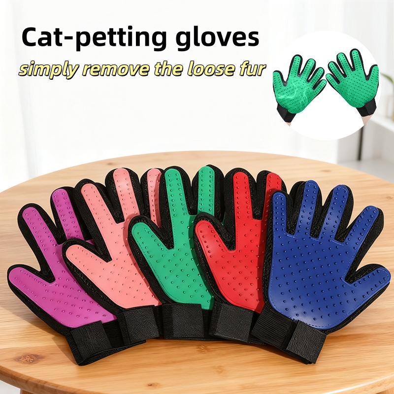 Multi-Color Cat Petting Glove - Reusable Pet Hair Remover Glove, Gentle Deshedding Glove for Cats/Dogs Loose Fur