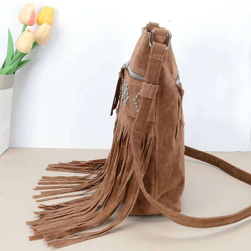Large Capacity Fringe Bag Women, Faux Suede Crossbody Bags, Casual Lady Handbags Tassel Shoulder Bags For Daily Used & Gift XJ260109