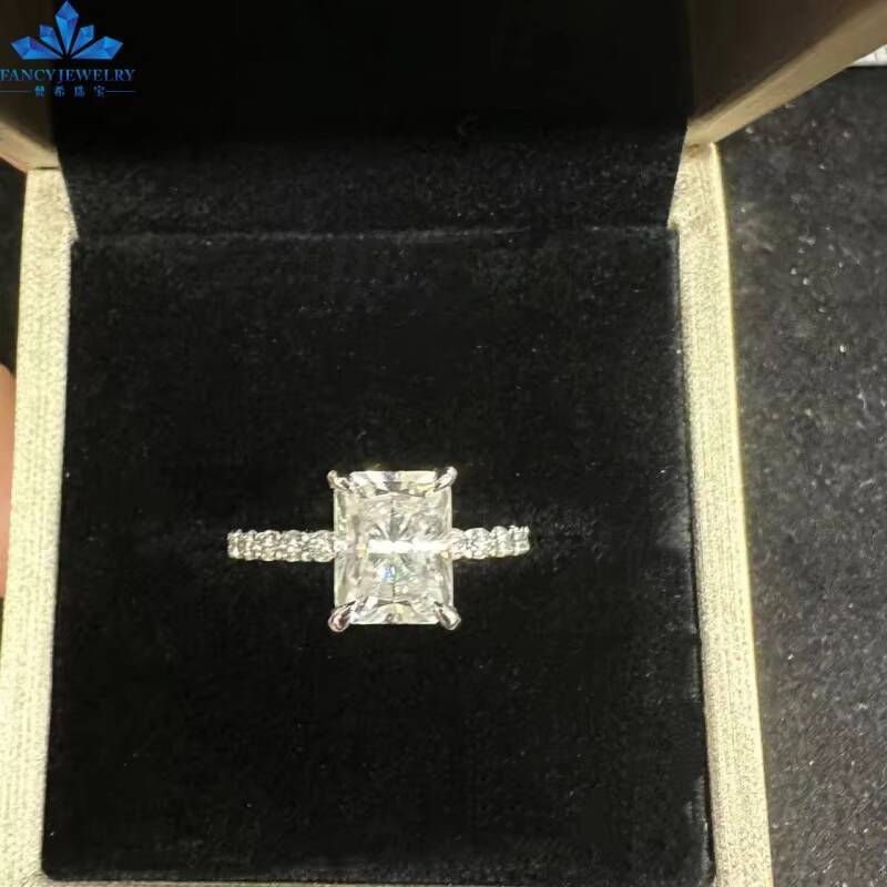 2025 Factory Wholesale 14K White Gold Engagement and Wedding Ring 3CT Radiant Cut Moissanite 18K Four Claw Prong Diamond Rings