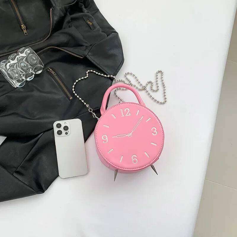 Women's Fashion Cute PU Crossbody Handbag Small round Shoulder Bag with Clock Design XJ260109