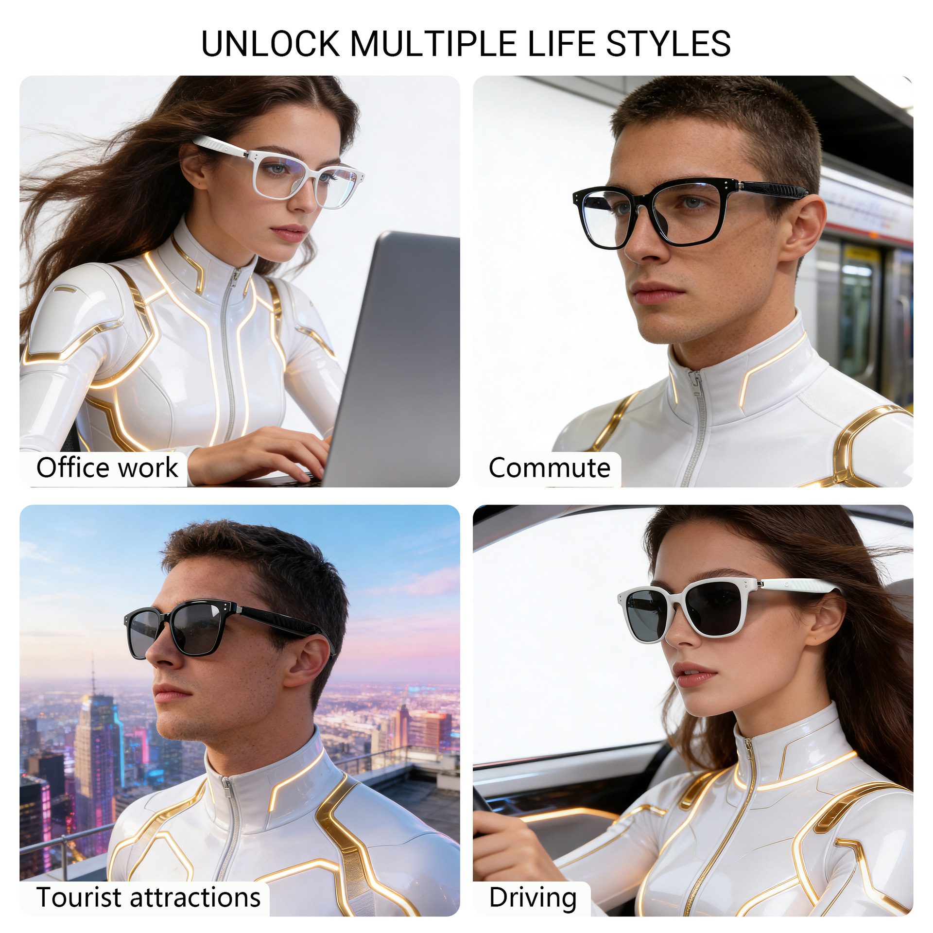 New AI Translation Fashion Bluetooth Sunglasses Real time Translation in Over 100 Languages Smart Sunglasses for Music Listening and Calls