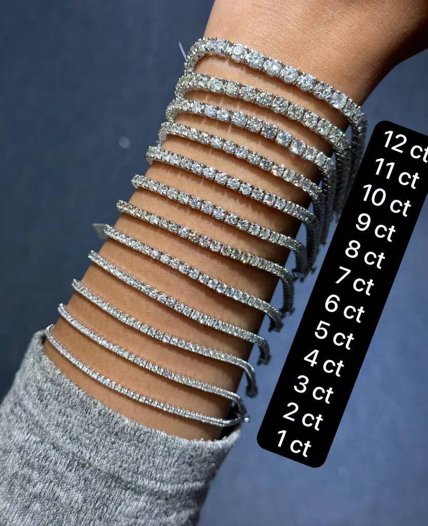 Wholesale Lab Grown Diamond Jewelry 10K 14K 18K Solid White Gold 2MM 3MM 4MM 5MM Lab Grown Diamond Tennis Chain Bracelet