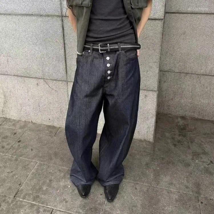 Men's Jeans MWJLPWQ Button Design Machete Denim Baggy High Street Edge Selvedge Niched Hiphop Loose Long Wide Leg Pants 12377