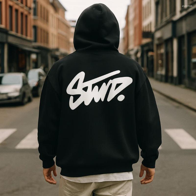 Men's Hoodies Streetwear Hoodie With Bold 'STWD' Graphic Urban Fashion Sweatshirt For Casual Look Trendy Black Daily Wear