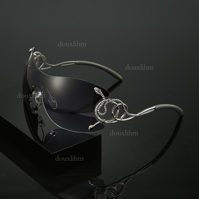 2026 Luxury Brand Accessories New Style Personality Y2K One-piece Lens Designer Sunglasses For Women High-end Trendy Cool Fashion Rimless Sunglasses Wholesale