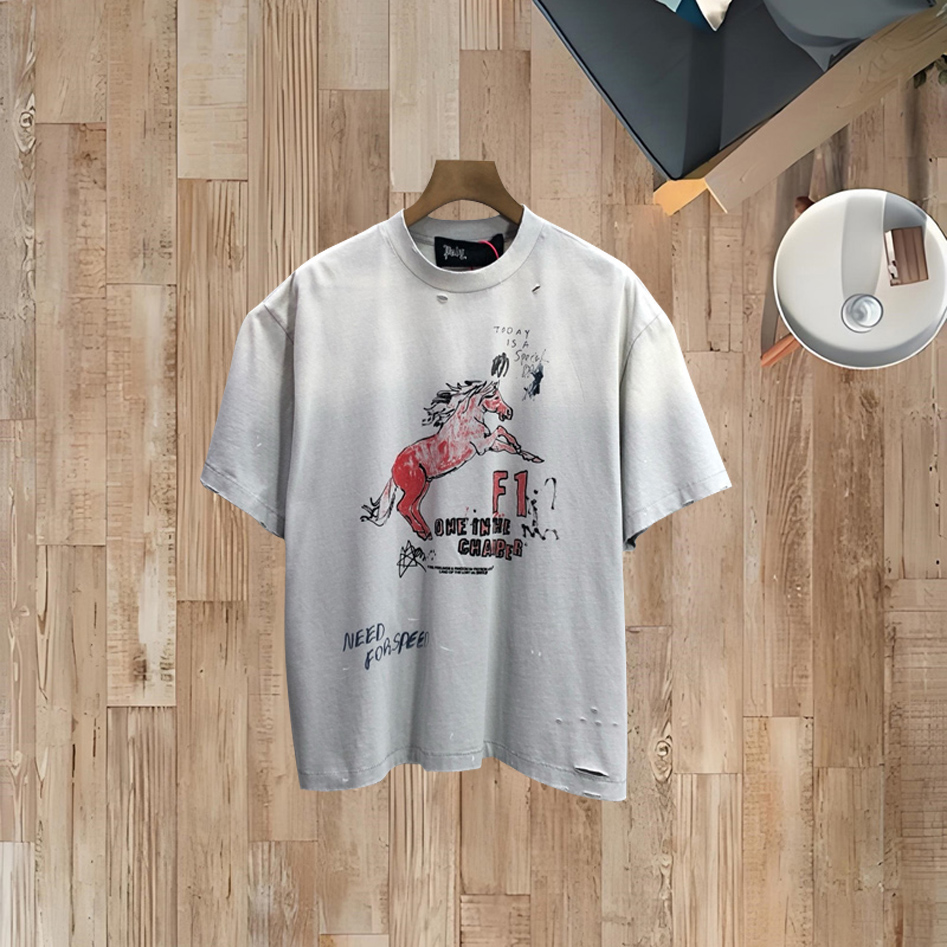 Vintage Cotton T Shirt Horse Anime Short Sleeve Tee For Men Women 26ss 0108