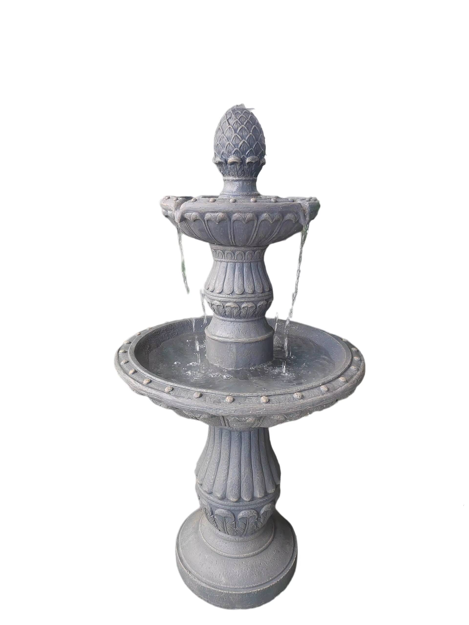 Unique Design Double Tier Water Fountain Solar Powered Outdoor Backyard Craft Ornament