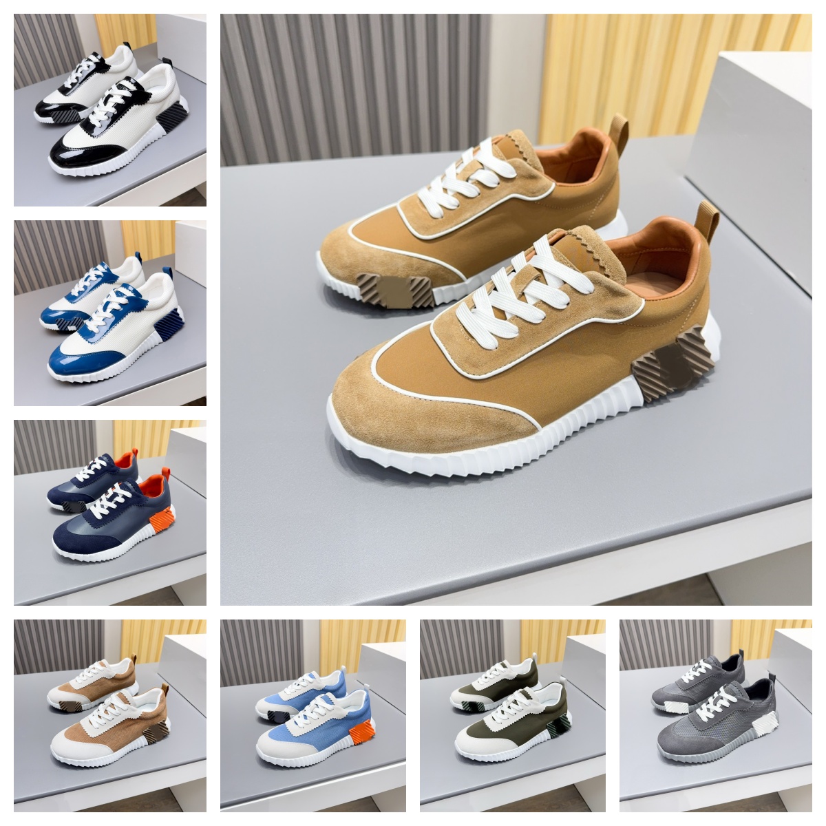 Bouncing Sneakers Designer Suede Casual Shoes Trainers Breathable Mesh Running Shoe Men Bounce Women Sneaker Non-Slip Rubber Trainer H Word36~46