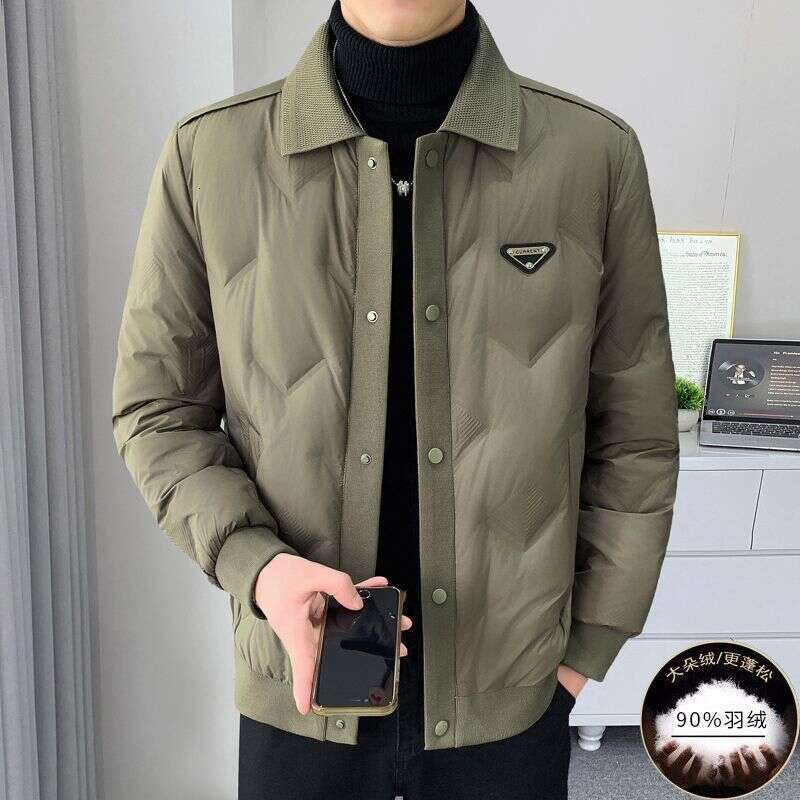 2025 New Men's Turn-Down Collar Down Jacket Autumn Winter Solid Color Versatile Casual Coat Fashion Trend Loose Comfortable