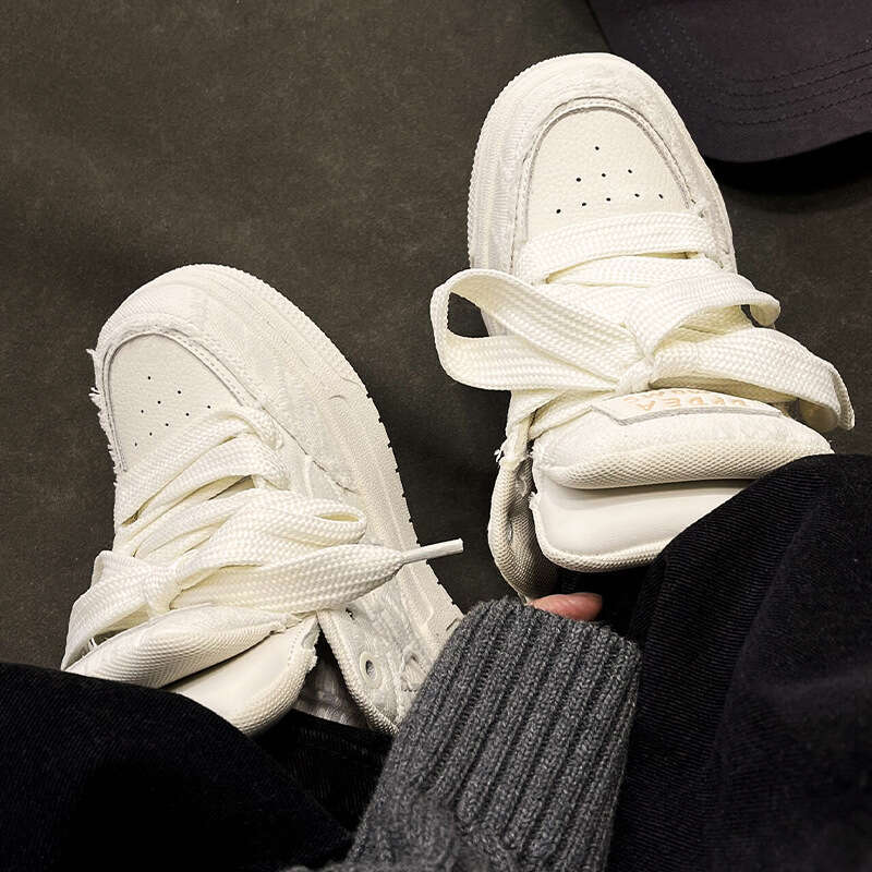 Destroy Aesthetics Double Tongue National Trend Men's Trendy Board Loafers Unisex White Shoes