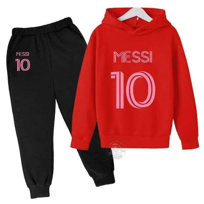 Messi Street Fashion Boys and Girls Autumn Suit Children's Pullover + Sweatpants Two-piece Outdoor Sports X260109