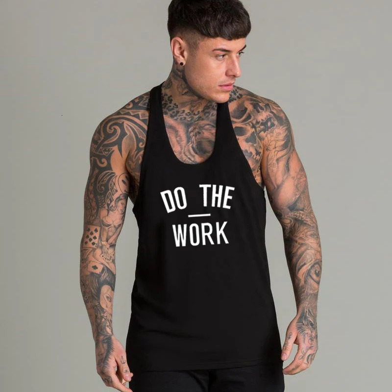 DO THE WORK Profession Bodybuilding Stringer Singlets Mens Cotton Y Back Gym Tank Tops Breathable Fitness Sleeveless Shirt 260108