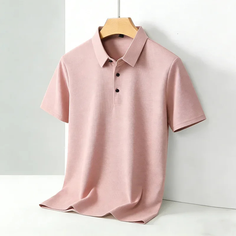 Mens Short Sleeve Polo Shirt Summer Solid Color Breathable Casual Business T-Shirt Fashion Soft Fabric Polo Top for Men 260107