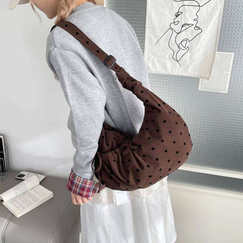 Cute Pink Polka Dot Corduroy Crescent Shoulder Drawstring 2025 New Trendy Design Casual Crossbody Bag for Women Daily Use XJ260109