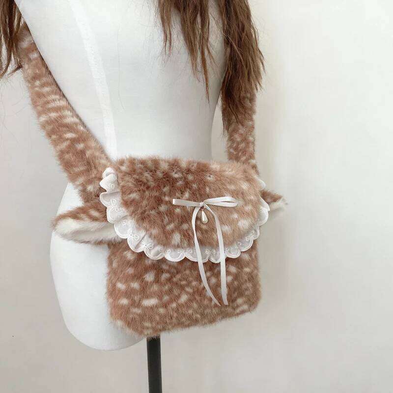 Korean Fashion Faux Fur Messenger Bags For Women Luxury Designer Handbag And Purses 2025 New In Leopard Print Bow Plush Shoulder XJ260109