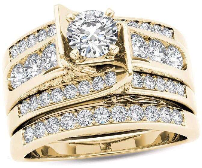 Sanjie TEMU Cross-Border Hot-Selling European And American Couple Gold-Plated Inlaid Zircon Rings For Women Direct From Manufacturer