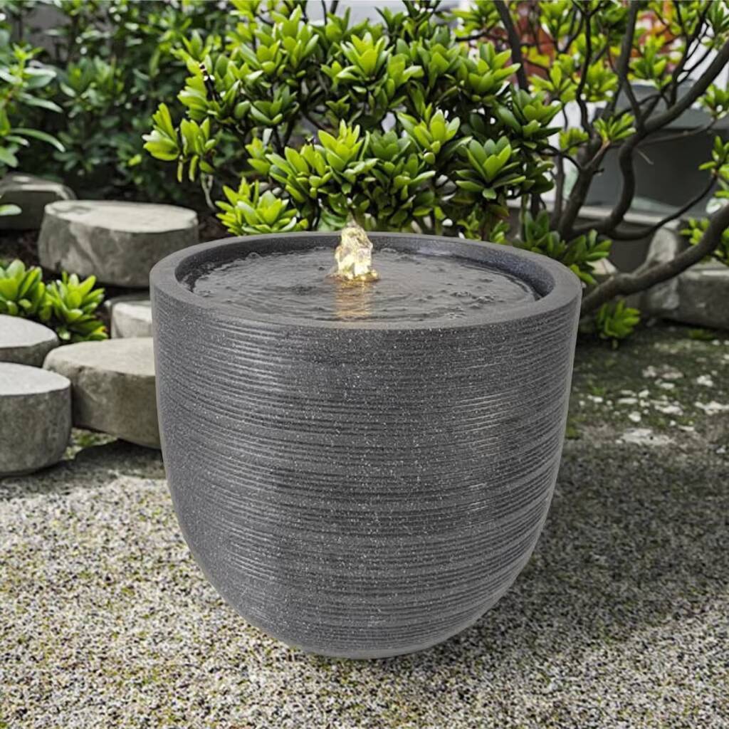Modern Horizontal Stripes Water Fountain with Led Lights Outdoor Garden Decoration Landscape