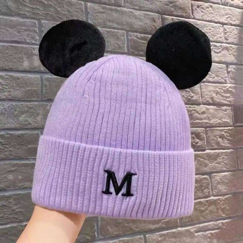 Disney Disney Mickey Mouse Fashion Cartoon M-Mark Ears Knitted Hat Men Women Must Have Autumn Winter Couple Christmas Halloween Gifts XJ260109