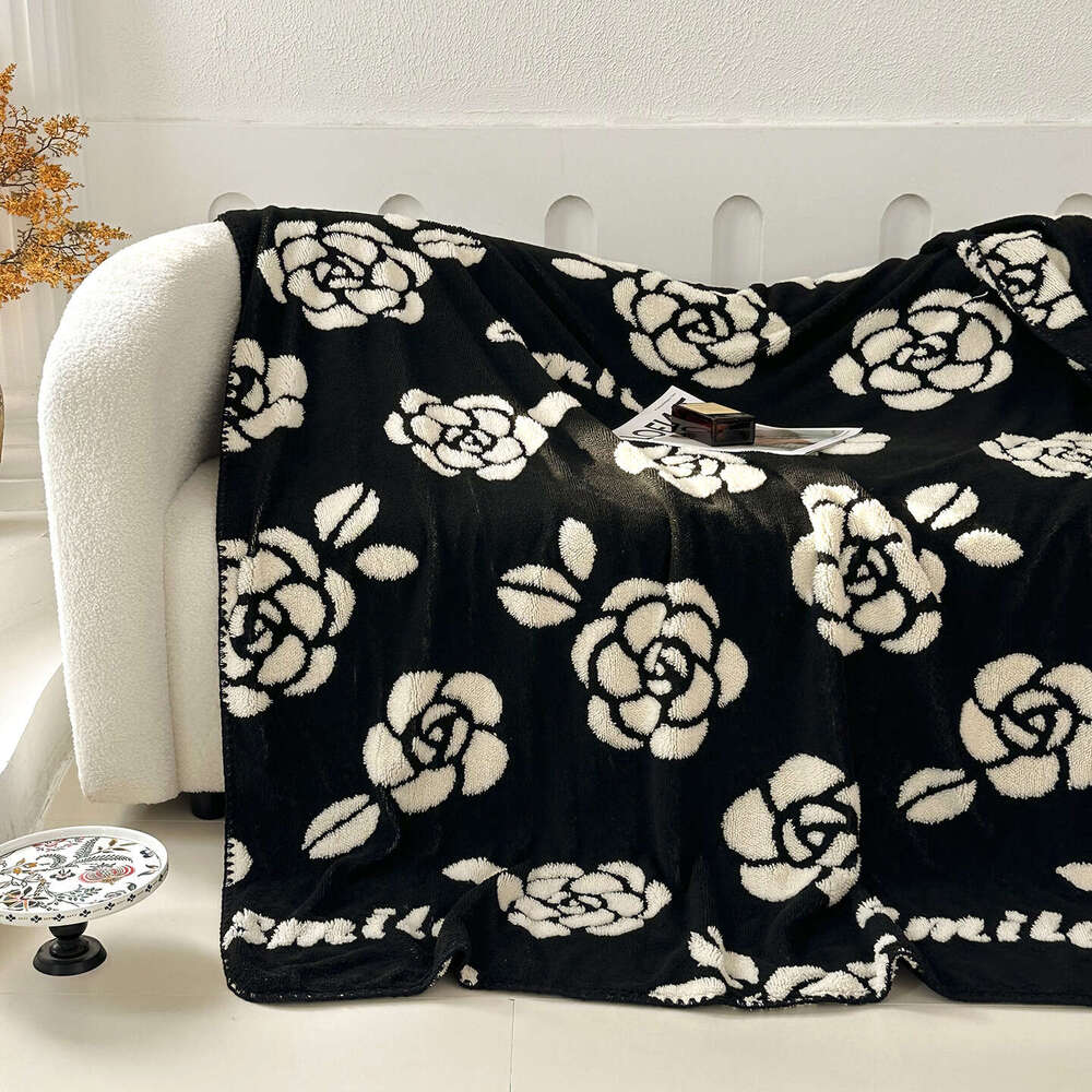 Winter Autumn Coral Fleece Milk & Velvet Children's Multifunctional Throw Blanket Black and White Print