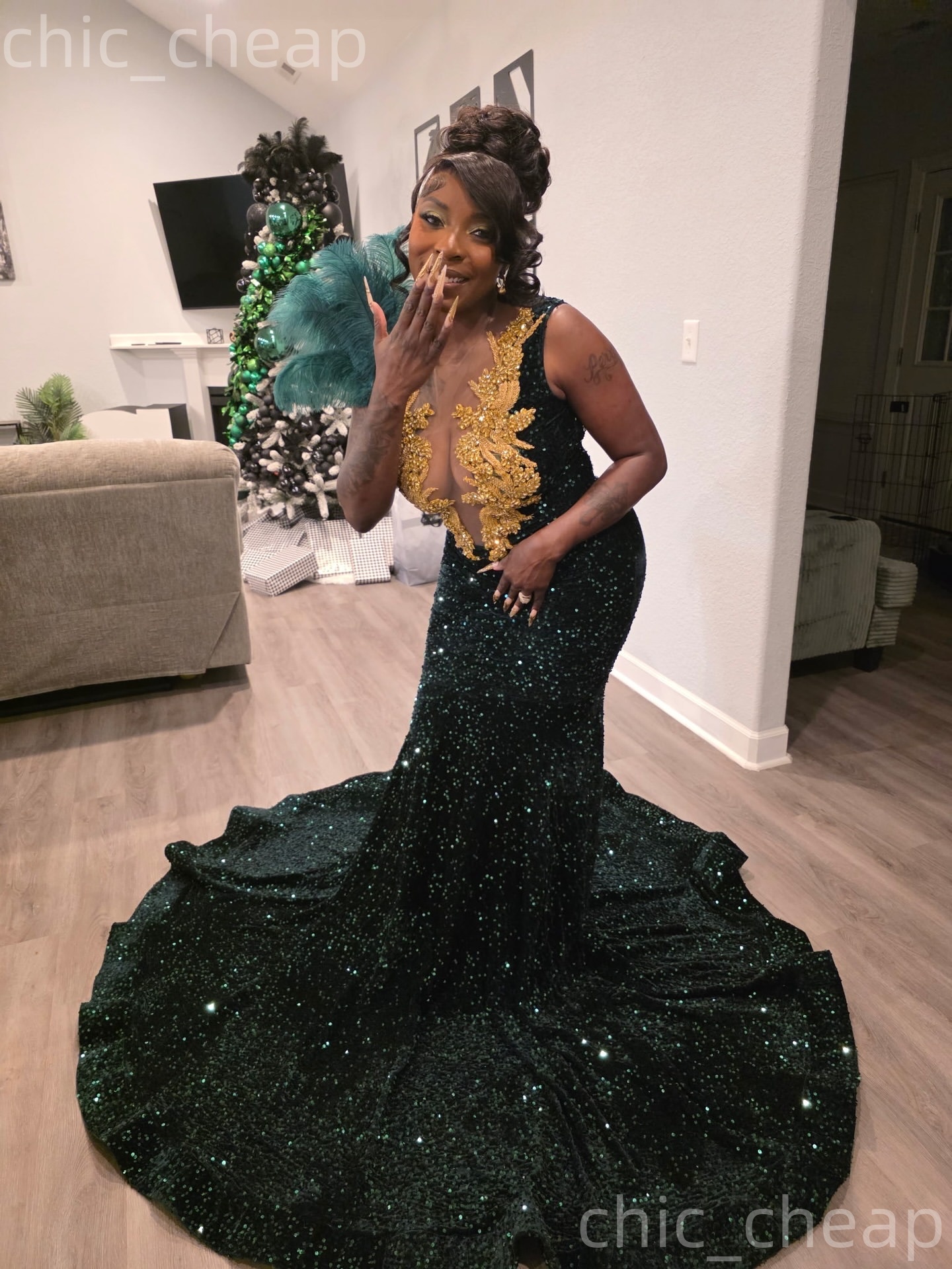 2026 Aso Ebi Dark Green Mermaid Prom Dresses Feather Crystals Sequined Evening Formal Party Second Birthday Engagement Reception Gowns Dress For Speci