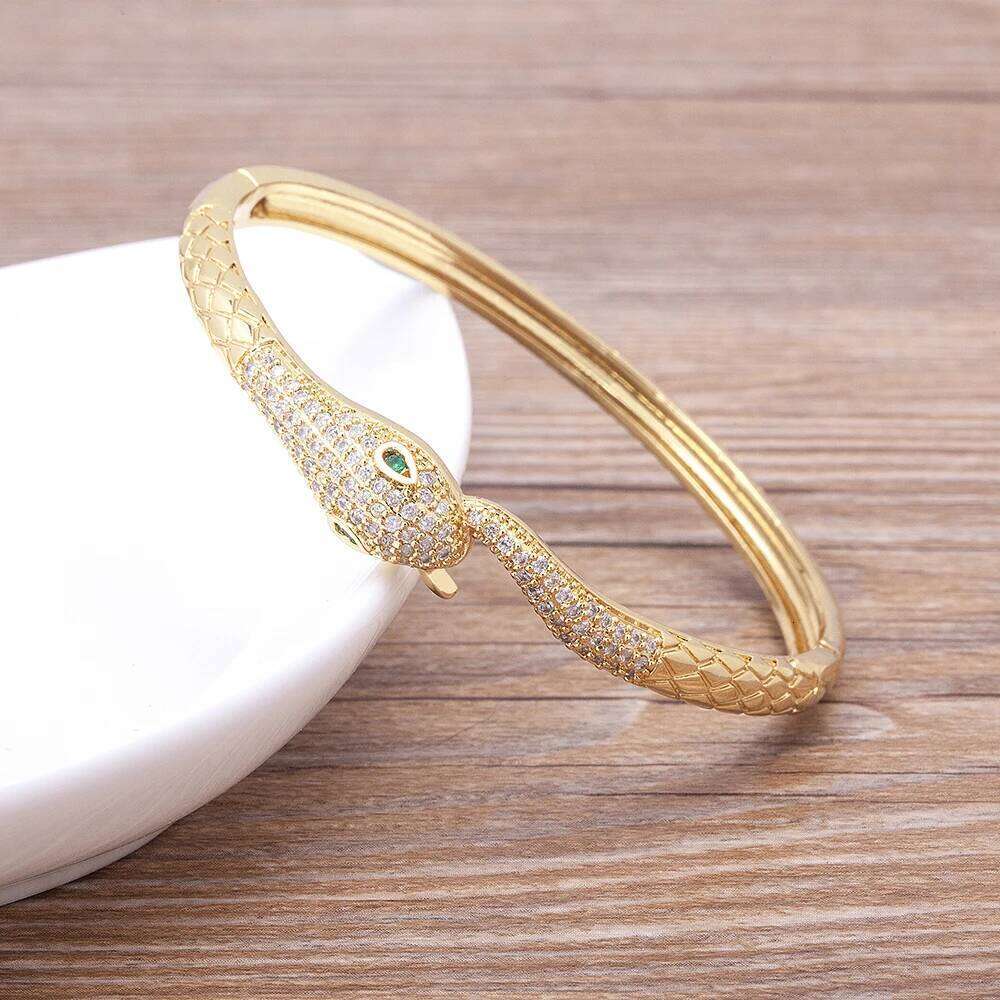 Jewellery Bangle Copper Cubic Zircon Adjustable Snake Cuff for Wedding Party and Formal Occasion Fine Jewelry Gift High Quality Textured Finish