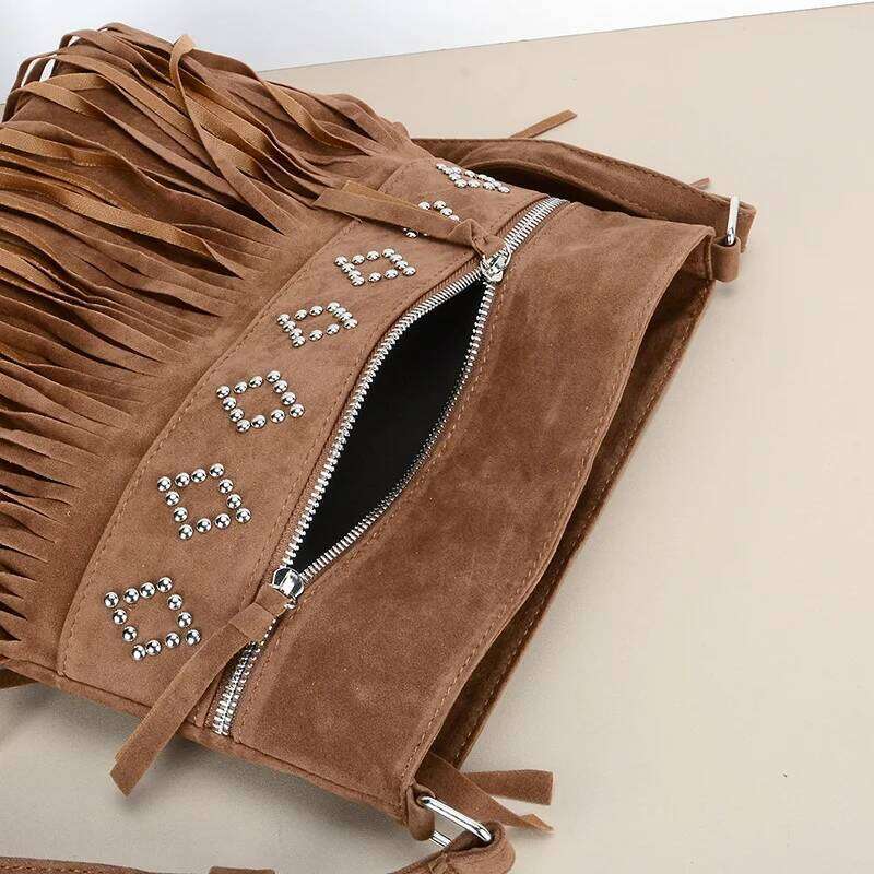Large Capacity Fringe Bag Women, Faux Suede Crossbody Bags, Casual Lady Handbags Tassel Shoulder Bags For Daily Used & Gift XJ260109