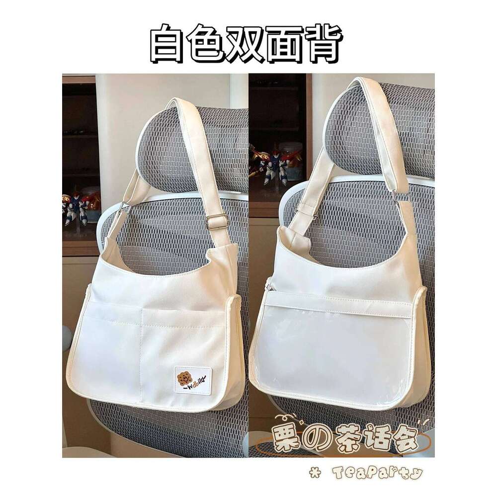 Japanese Style Harajuku Canvas Itabag, Large Capacity Anime Convention Bag, Badge Display Ita Single Shoulder Crossbody Bag XJ260109