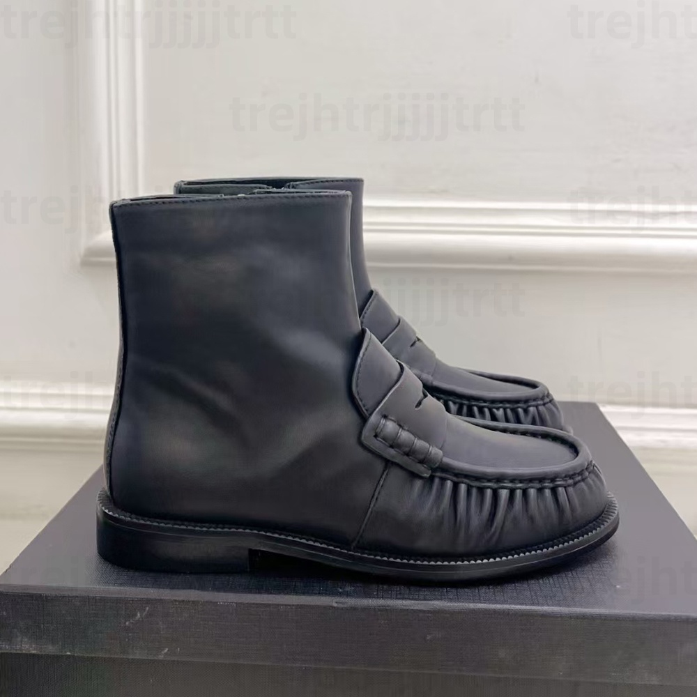 Women's low heel ankle boots Luxury cowhide round toe side zipper Knight booties fashion designer Casual boots flat shoes Factory footwear size 35-42 with box