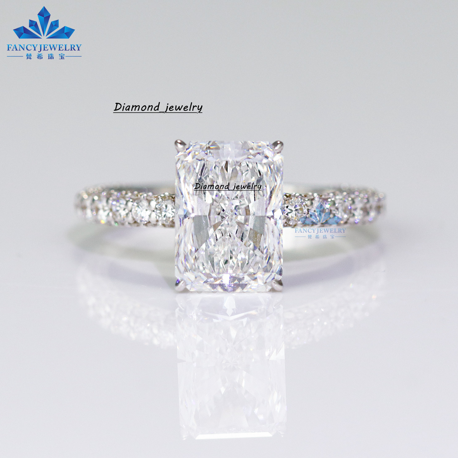 2025 Factory Wholesale 14K White Gold Engagement and Wedding Ring 3CT Radiant Cut Moissanite 18K Four Claw Prong Diamond Rings