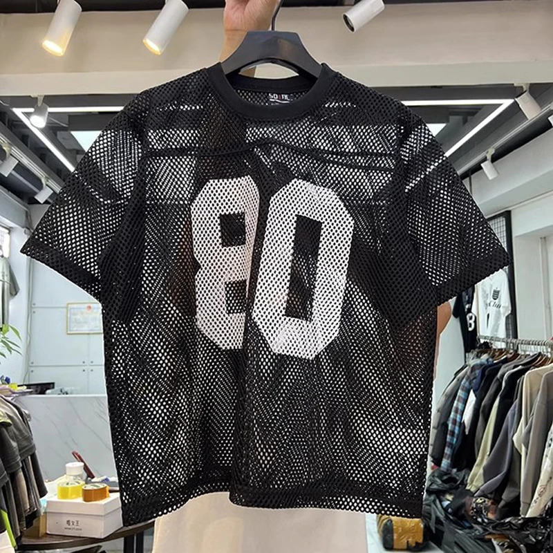 Mesh SAINT Big Print T Shirt Summer Men Women High Quality Digit 80 Print Tag Breathable Short Sleeve Clothes Tops 260107