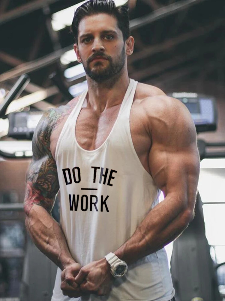 DO THE WORK Profession Bodybuilding Stringer Singlets Mens Cotton Y Back Gym Tank Tops Breathable Fitness Sleeveless Shirt 260108