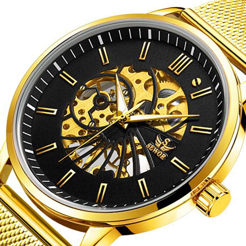 Sewor SWARCH mens mechanical watch waterproof hollow out automatic mechanical watch net steel belt mens watch sports watch