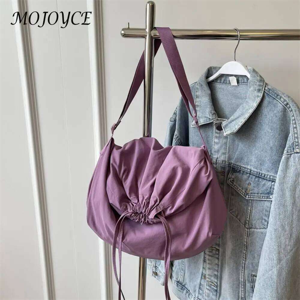 Women Shoulder Solid Color Drawstring Sling Adjustable Strap Lightweight Shopping Girls Outdoor Bag XJ260109