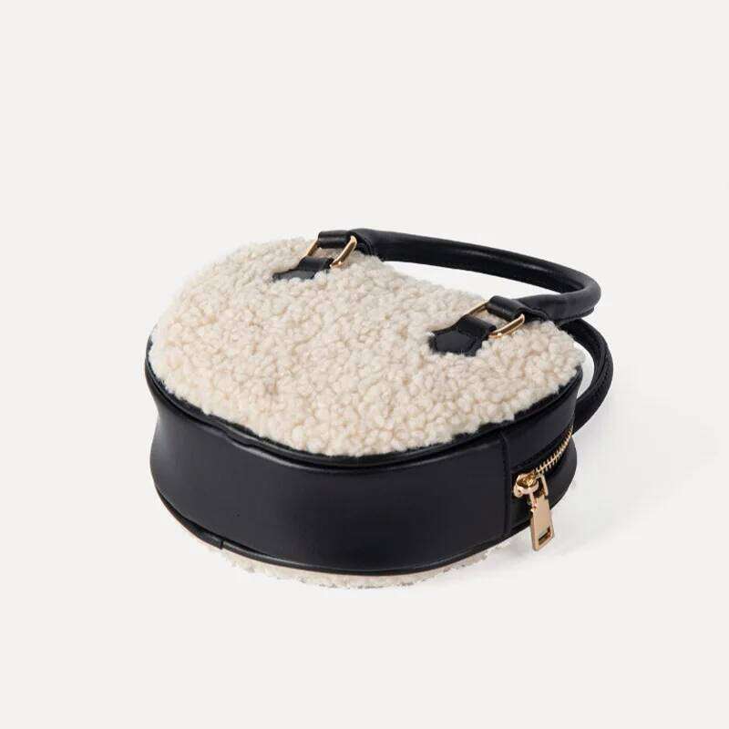 Fashionable Winter Faux Fur Apple Heart Shape Women's Handbag Luxury Design Soft Plush PU Leather Warm Fluffy Boston Shoulder Ba XJ260109