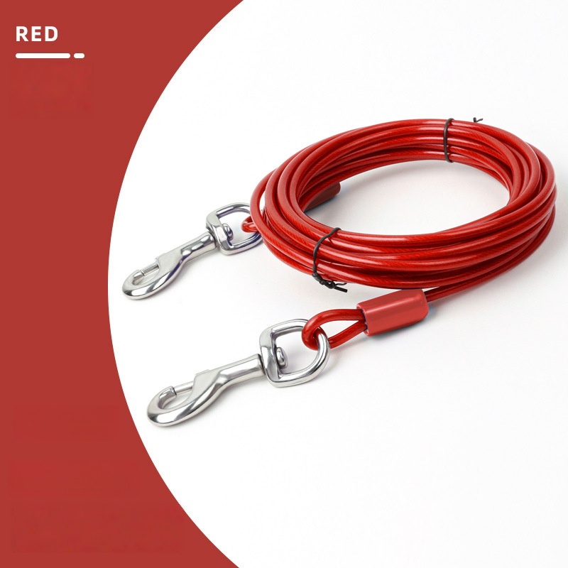 Red Durable Dog Leash - Heavy Duty Cable Dog Lead with Double Metal Clips, Strong Pet Walking Leash for Medium/Large Dogs