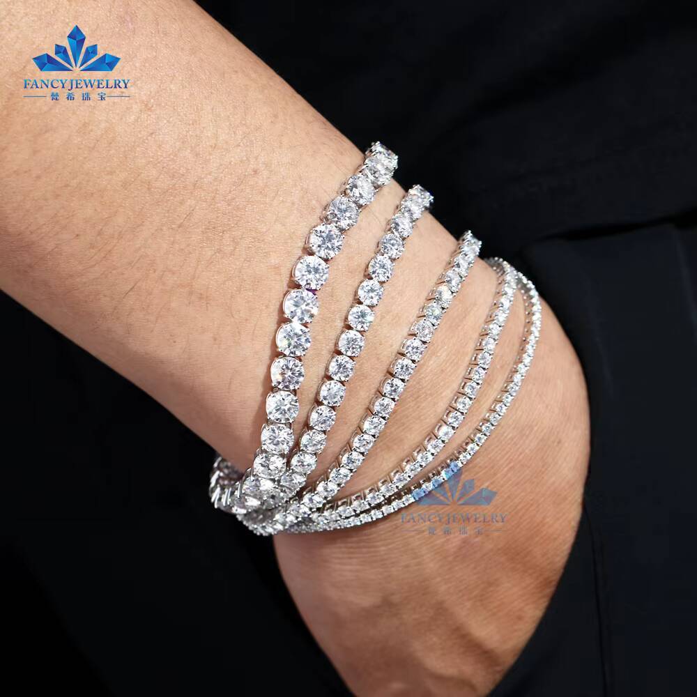 Wholesale Lab Grown Diamond Jewelry 10K 14K 18K Solid White Gold 2MM 3MM 4MM 5MM Lab Grown Diamond Tennis Chain Bracelet