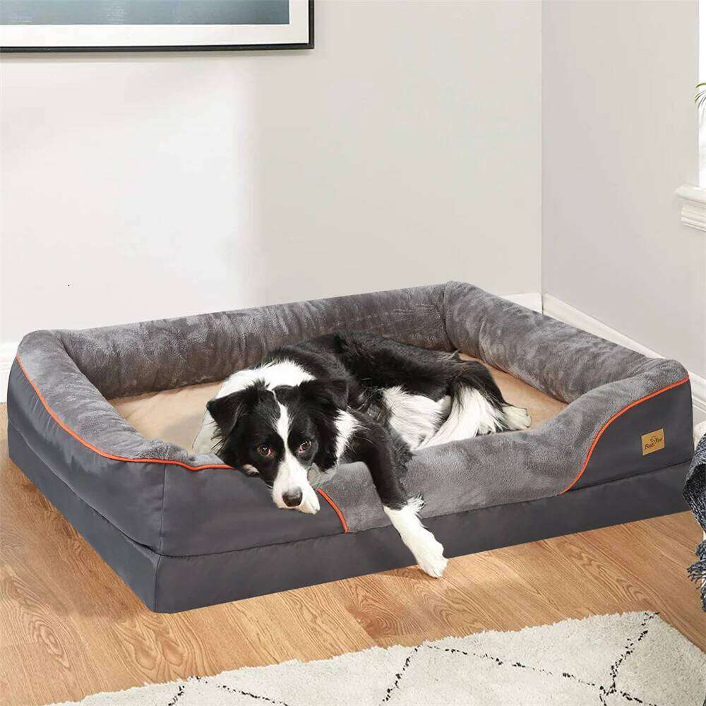 Jumbo Large Orthopedic Dog Bed Memory Foam Pet Sofa Waterproof Elevated Cushion Warm Puppy Bolster Couch Removable Cover 26N0109
