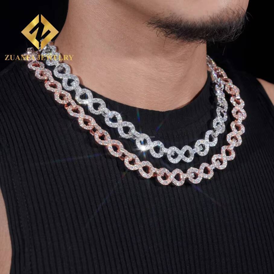 Customized Personalized 13mm Rapper Iced Out Man Hip Hop Jewelry Pass Diamond Tester Moissanite Infinity Cuban Link Chain