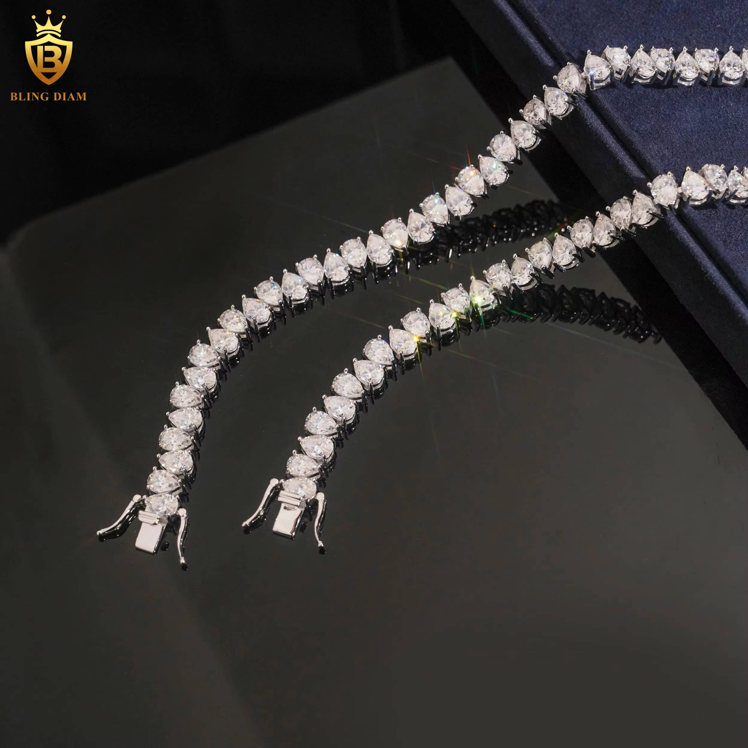 Hot Sale VVS Moissanite Tennis Chain Bracelet 925 Silver 57mm Pear Cut Moissanite Bracelet Pass Diamond test Hip Hop Bracelet - view 6