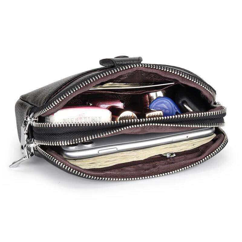 Genuine Leather women Long wallet Ladies Clutch Purses Double Deck Zipper Wrist Bag Female Sling bag chain Phone Crossbody bags XJ260109