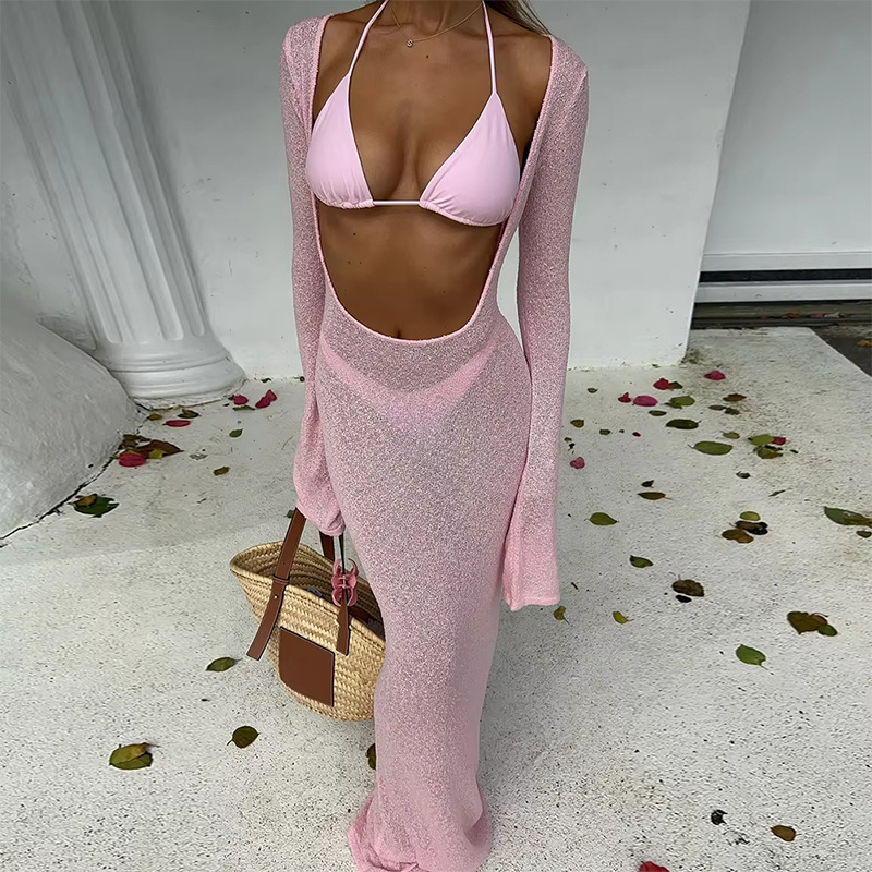 Women's Swimwear Summer Beach Women Blue Bikinis 3pcs Set Fashion Cover Ups Bikini Set Beachwear Bathing Suit Swimming Suits Women Clothing New