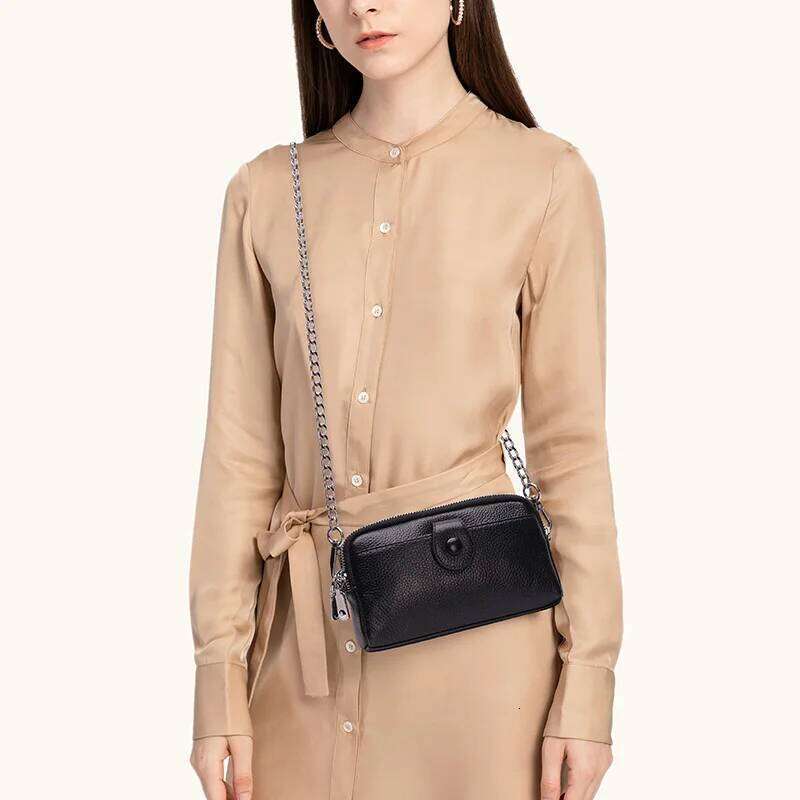 Genuine Leather women Long wallet Ladies Clutch Purses Double Deck Zipper Wrist Bag Female Sling bag chain Phone Crossbody bags XJ260109